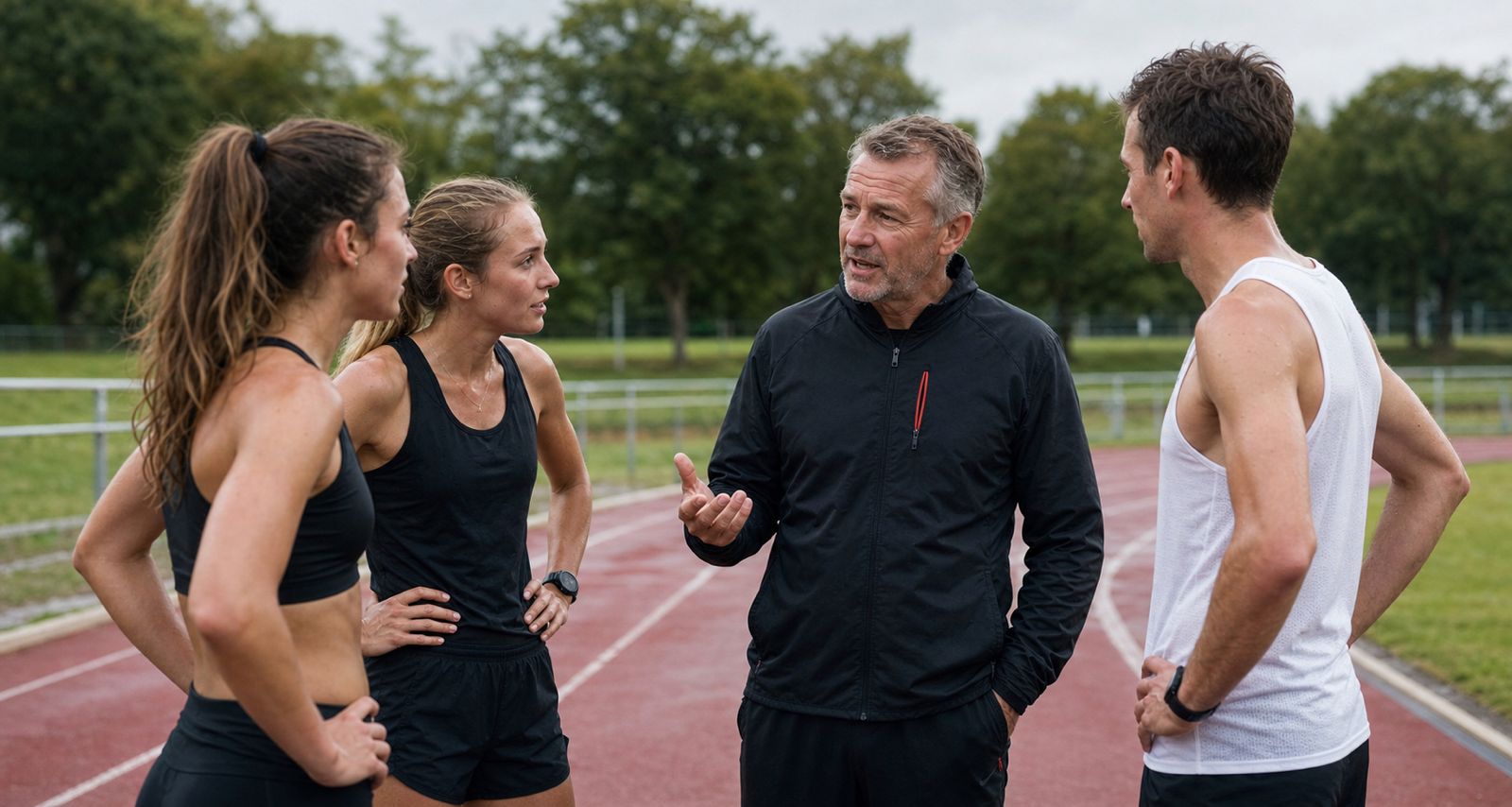 Experienced coach speaking with endurance athletes